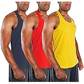 DEVOPS 3 Pack Men's Y-Back Dry Fit Muscle Gym Workout Tank Top