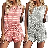 Ekouaer Women Lightweight Summer Pajama Soft Pj Set Sleepwear Tank Top Shorts with Pocket Loungewear Set S-XXL