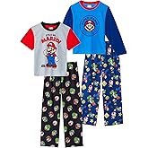 SUPER MARIO Boys Pajamas for Kids | 4 Piece Sleepwear Sets for Boys Sleep Shirts and Pajama Bottoms for Big Boy and Toddlers