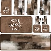 Fourluoo 10 Pcs Brown Grey and Black Kitchen Decor Set Kitchen Accessories | Oven Mitts, Pot Holders, Rugs, Dish Towels, Floor Mats, Modern Home Decor for Women, Farmhouse Cooking Supplies, Fall Gift
