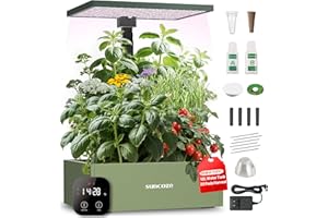 SUNCOZE 20 Pods Hydroponics Growing System Kit, Indoor Herb Garden with Grow Light 30W, 10L Large Water Tank with Adjustable Height to 25", Quiet Pump, Gardening Gifts, Green