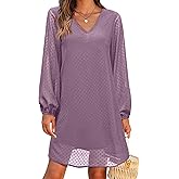 Amoretu Women's Long Sleeve Cocktail Dress Swiss Dot Party Dresses (Purple, XL)