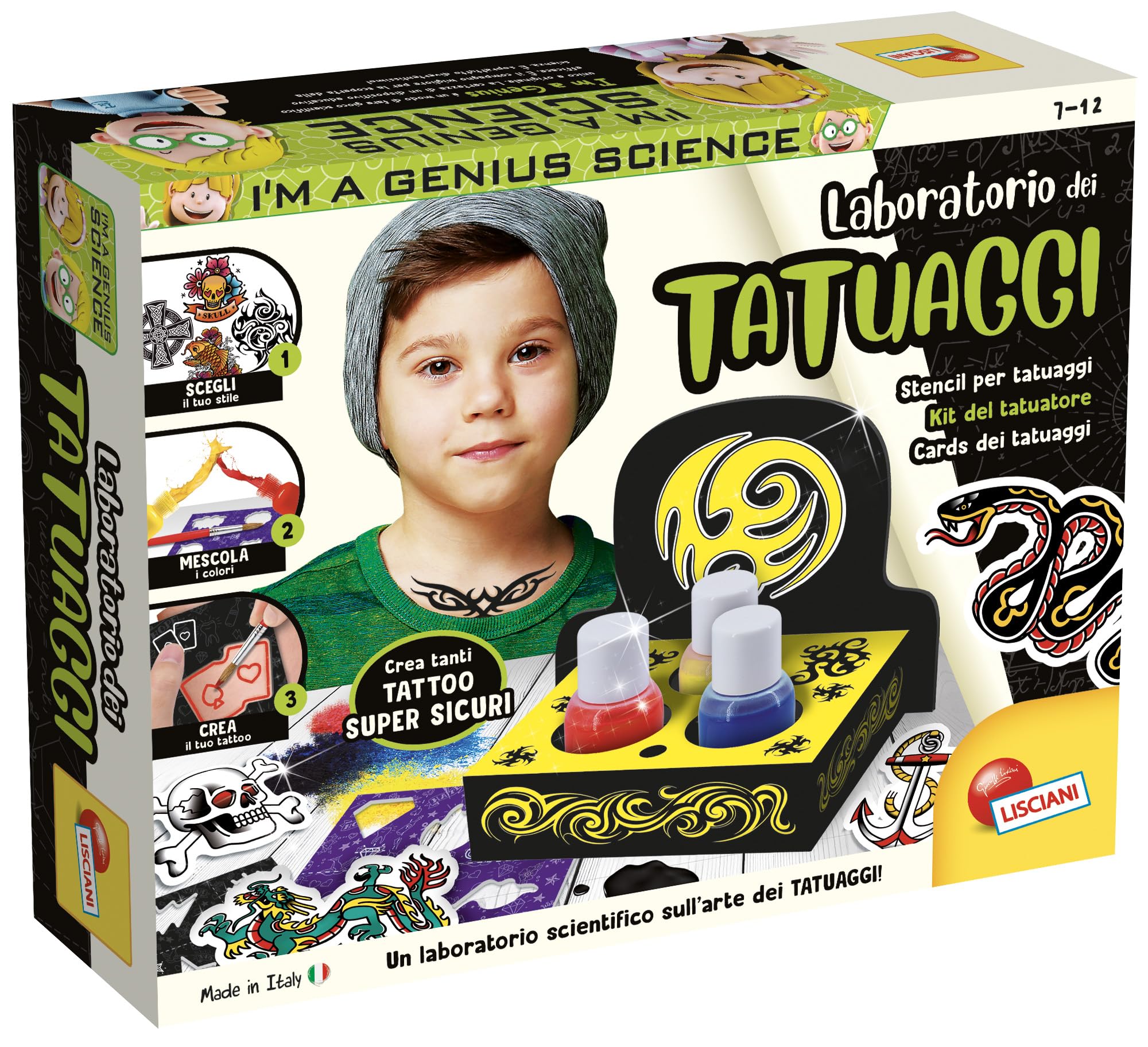 Liscianigiochi I'm a Genius Laboratory The Factory of Tattoos Scientific Game, Multicoloured, 7-12 Years, 38.8 x 28.5 x 7.8 cm