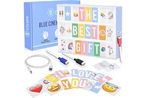 tricase Blue Cinema Light Box with 312 Letters, Emojis & 3 Markers - Led Light Box sign for Home & Blue Bedroom Decor for Girls - Light Up Letter Board - Best Gift Idea for Girls on Birthday