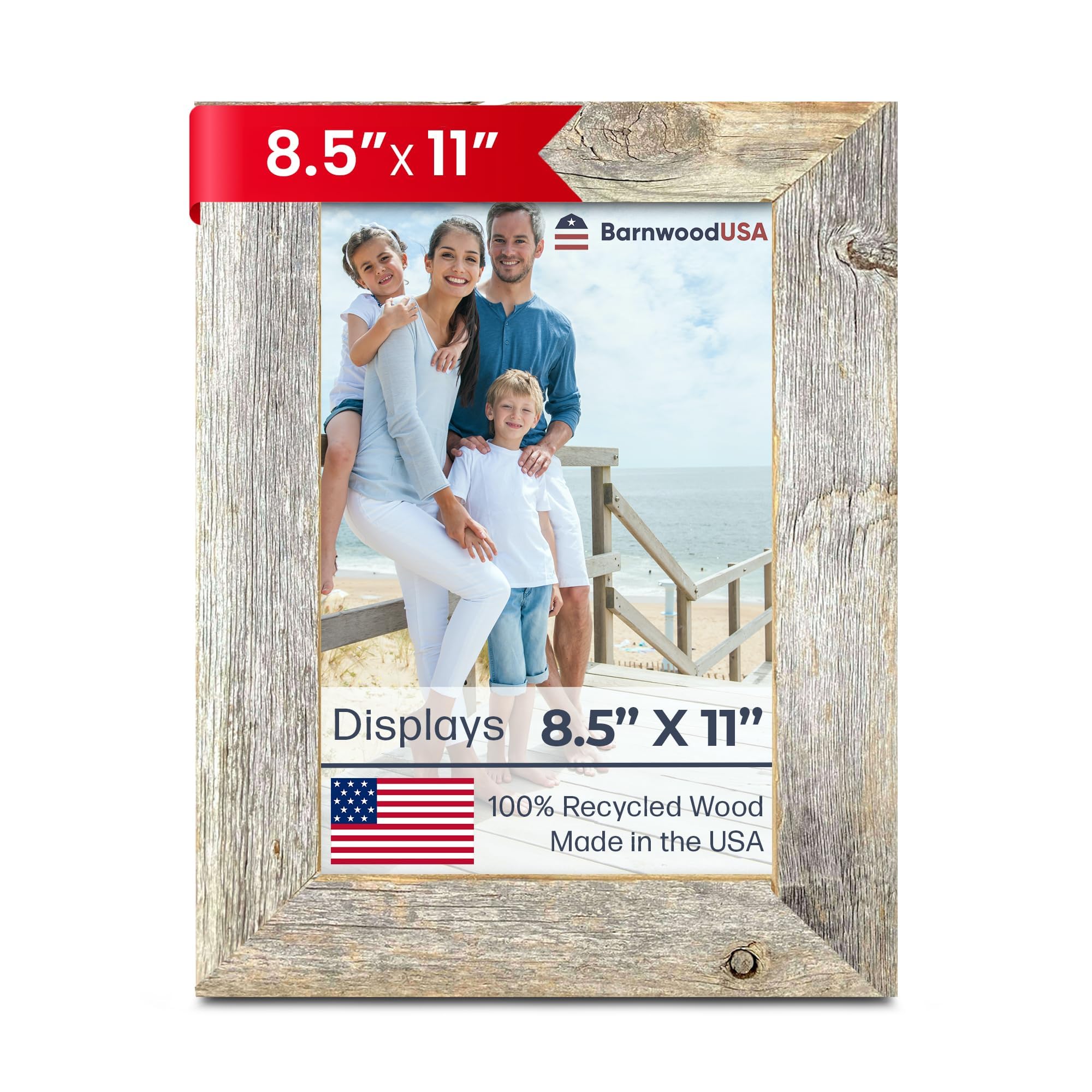 BarnwoodUSA | Farmhouse 8.5x11 Picture Frame | 1 1/2 inch Molding | 100% Reclaimed Wood | Rustic | Natural Weathered Gray