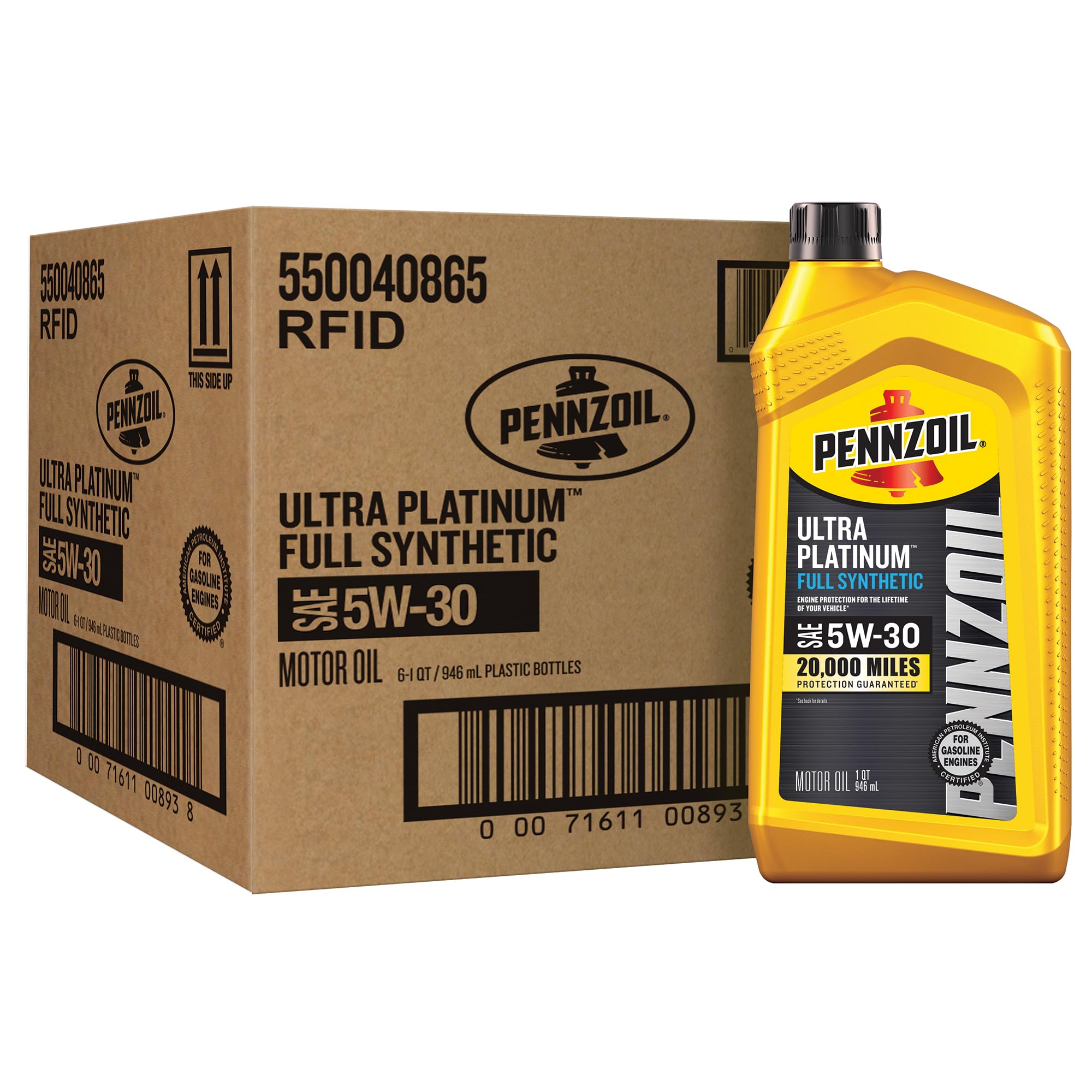 Pennzoil Ultra Platinum Aceite de motor totalmente sintético 5W-30, 1 cuarto de galón (paquete de 6)