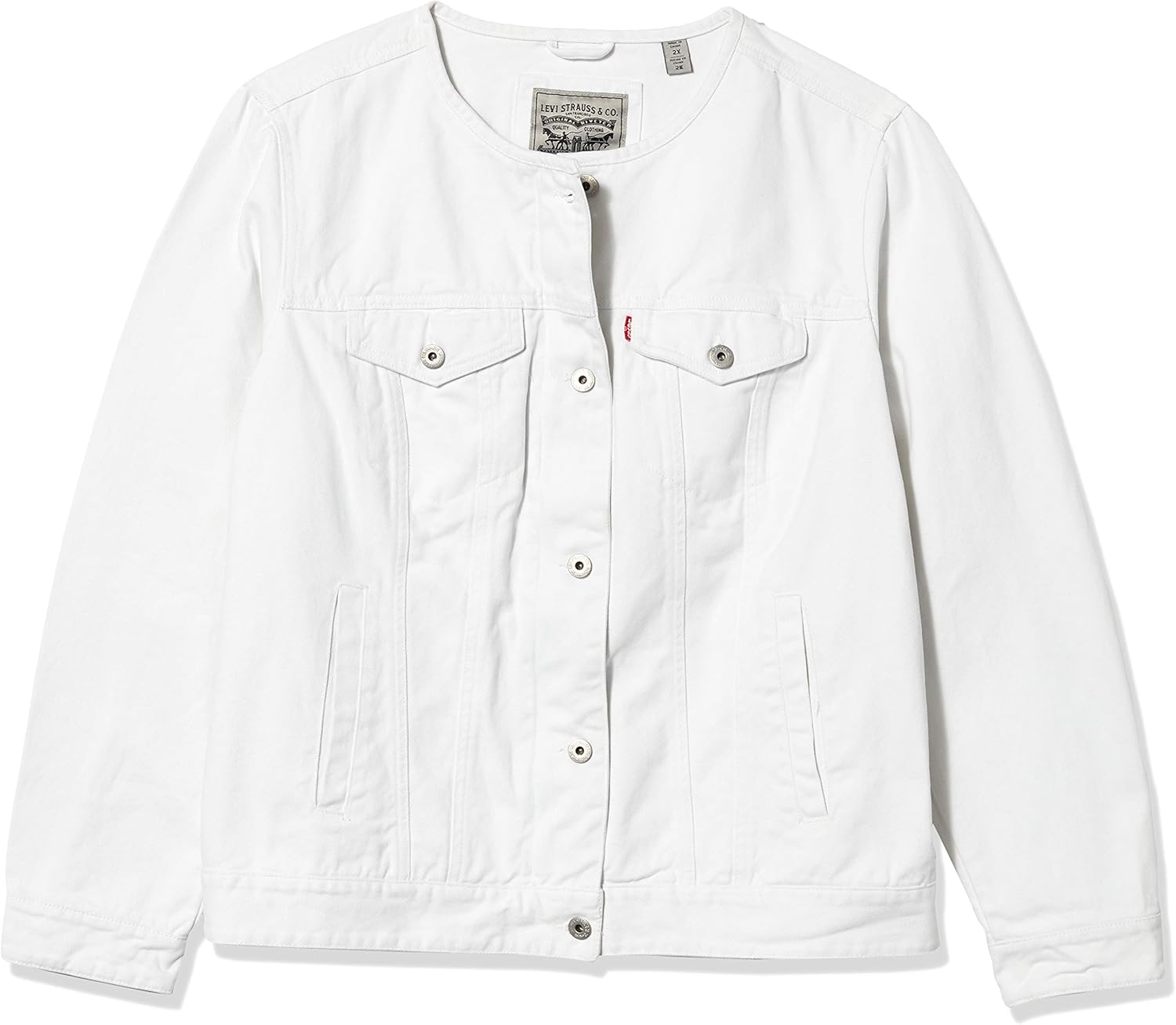 Levi's Women's Collarless Cotton Trucker Jacket Denim, White, 1X Amazon.co.uk Clothing