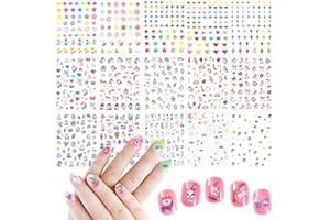 Allstarry Nail Stickers for Kids, 15 Sheets Kids Nail Stickers for Girls Self-Adhesive Nail Decals Cute Animal Rainbow Flower Heart Star Unicorn Sticker Birthday Christmas Gift
