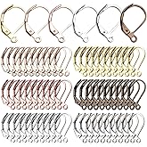 Earrings Hooks Leverback, 60pcs Leverback Earring Hooks Earwires Open Loop French Style for Earring Jewelry Making, Antique Bronze, White Gold, Silver, Gold, KC Gold, Rosegold