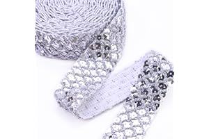SEWDIYTR Silvery Sequin Ribbon Trim No Stretch1.3 Inch Wide Inelastic Paillette Ribbon Trim Metallic Lace Trim for Sewing Crafts 5.5 Yards