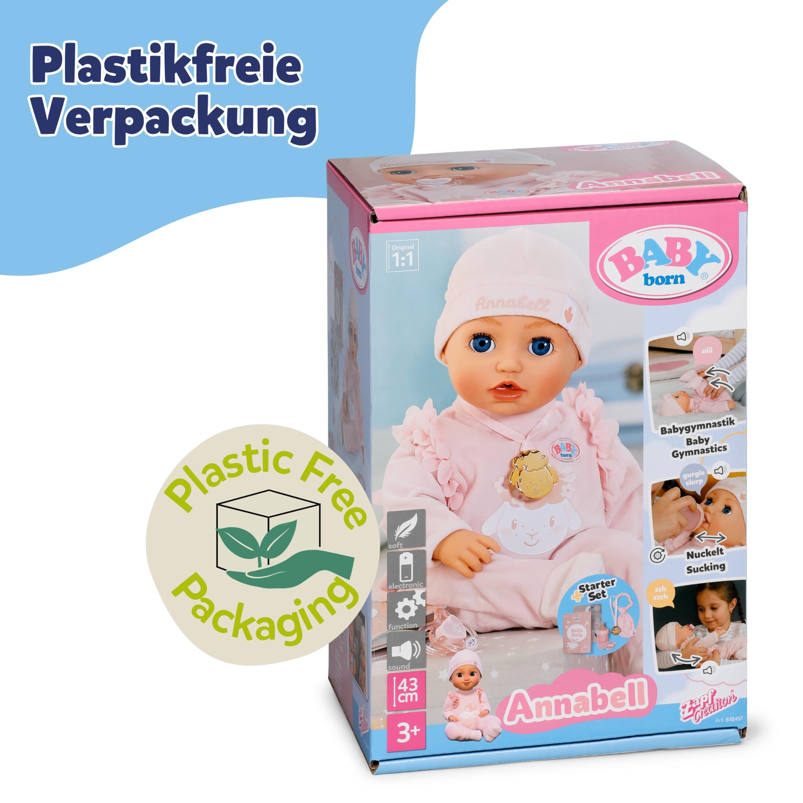 BABY Born Annabell 43 cm - Weiche Babypuppe mit 7 elektronischen Funktionen & Sound - Geeignet für Kinder ab 3 Jahren - Puppe inkl. Zubehör - Benötigt Batterien 8