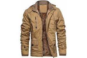 CHEXPEL Men's Thick Winter Jackets with Hood, Fleece Lining, Cotton Military Work Jackets with Cargo Pockets, Outwear