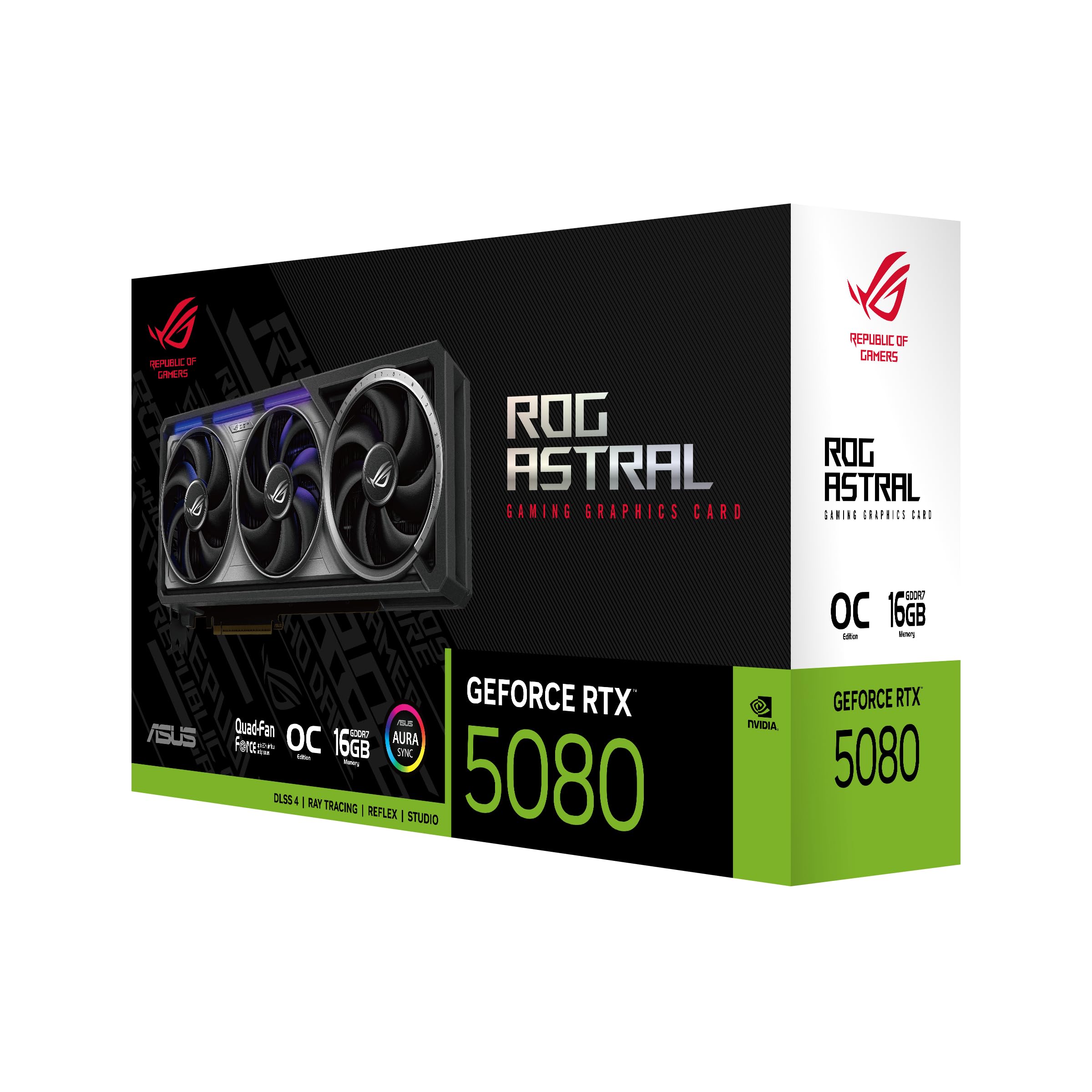 ASUS ROG Astral GeForce RTX™ 5080 OC Edition Gaming Graphics Card (PCIe® 5.0, 16GB GDDR7, HDMI®/DP 2.1, 3.8-Slot, 4-Fan Design, Axial-tech Fans, Patented Vapor Chamber, Phase-Change GPU Thermal pad)