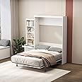 Ball & Cast Full Size Murphy Bed Chest with Shelf and Drawers,can be Folded, Solid Pine Platform Bedframe,for Home Office Small Room Living Room Guest Room,White