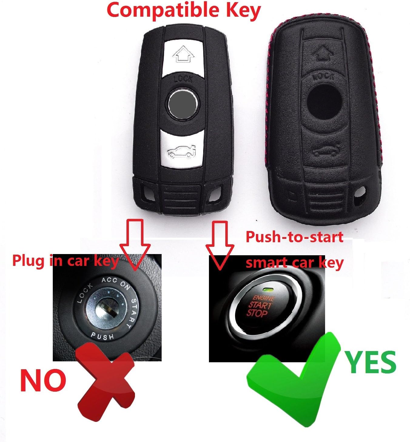M.JVisun Genuine Leather Case Cover for BMW 3 Series 5 Series 6 Series M3 M5 X1 X5 X6 Z4 Key Car Key with Key Ring - Leather - Black - Image 3