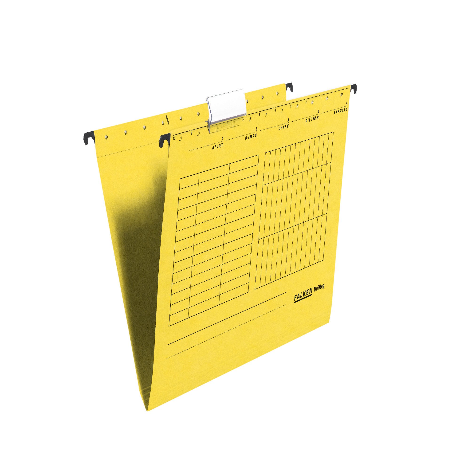 Exacompta - Ref 80004419001F - FALKEN - UniReg Suspension Hanging Files - Suitable for A4 Documents, 230gsm Recycled Kraft Card, Blue Angel Certified - Yellow (Pack of 25)