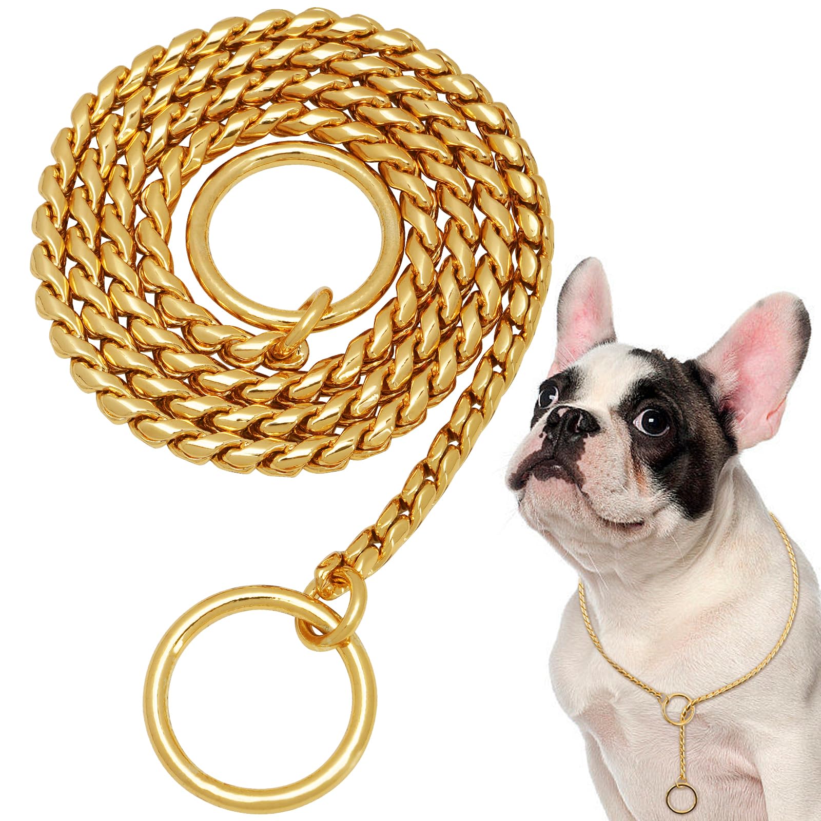 Gold Dog Chain Stainless Steel Choke Collar Slip Dog P Chain Snake Collar Plating Anti-Rust Dog Training Collars for Small Large Dogs(50cm) — image 1