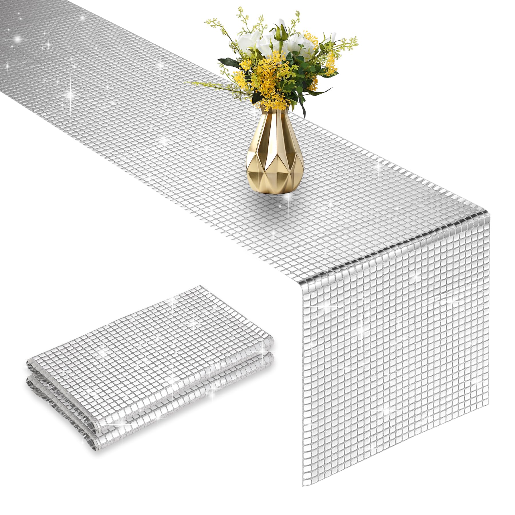 Photo 1 of 2 Packs 12x108 Inch Disco Table Runner Silver Glitter Foil Table for Bachelorette Party 70's 80's Theme Party Disco Ball Table Decorations