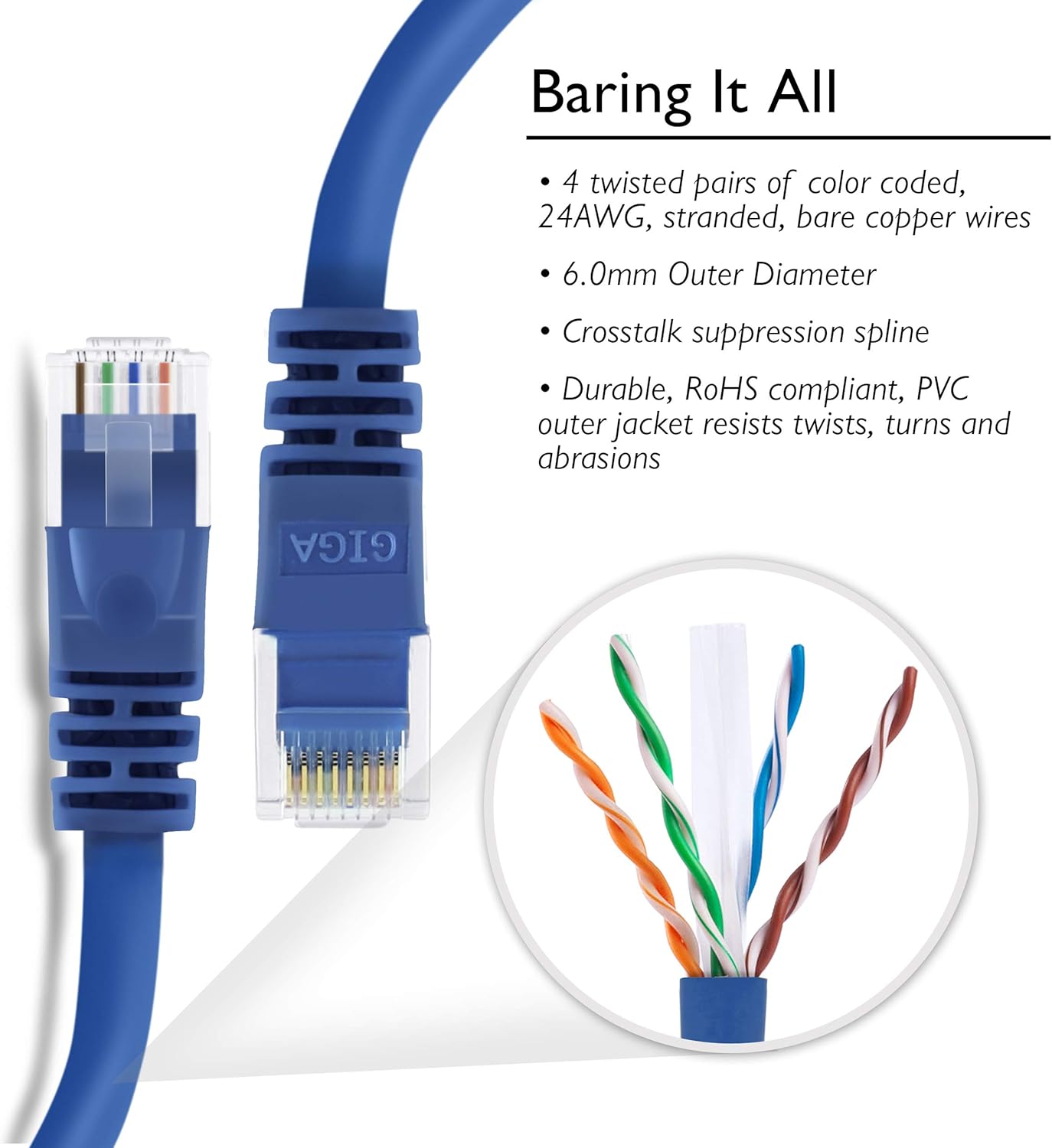 GearIT 10 Pack, Cat 6 Ethernet Cable Cat6 Snagless Patch 10 Feet - Computer LAN Network Cord, Blue - Compatible with 10 Port Switch POE 10port Gigabit: Computers & Accessories