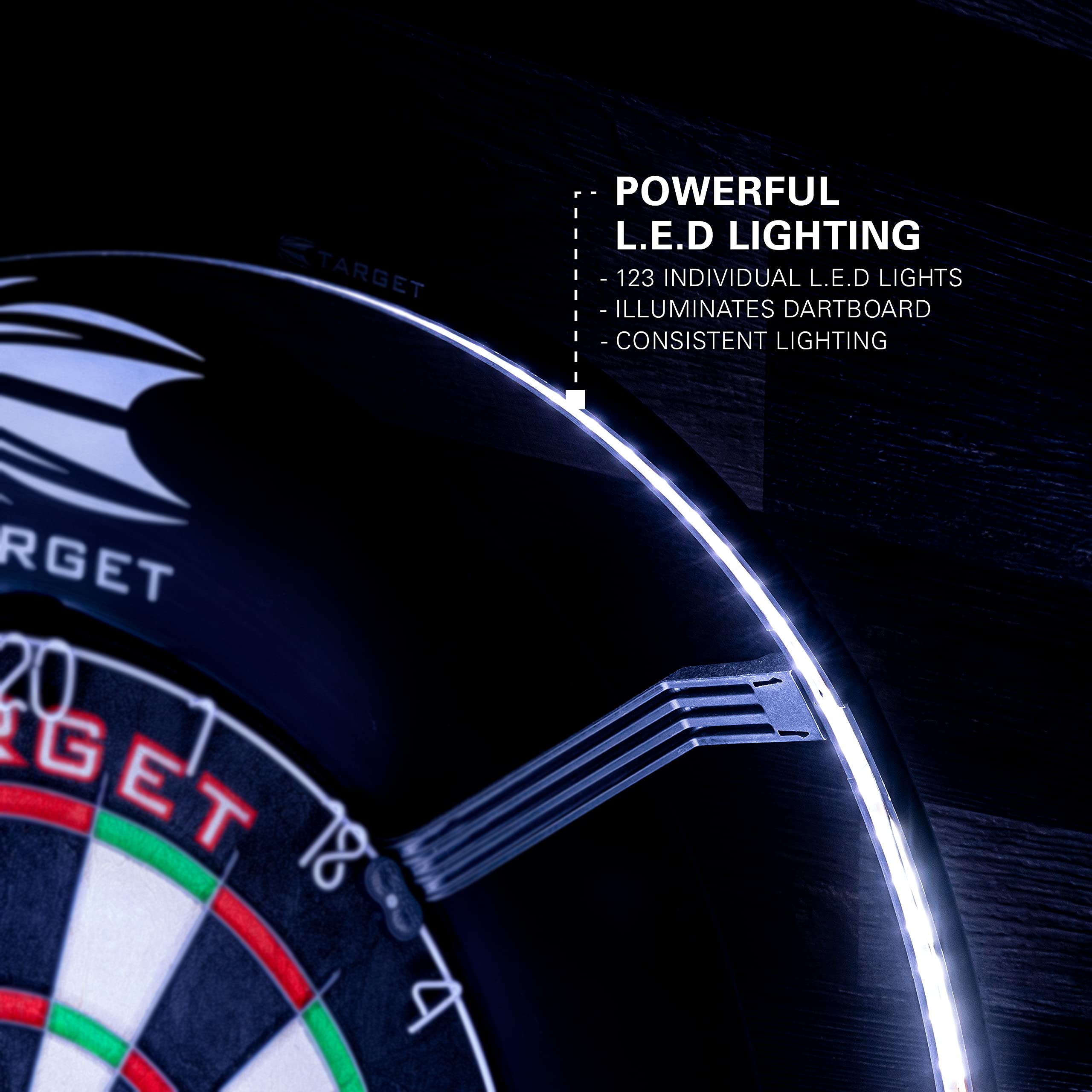 Target Darts Corona Vision Dartboard Lighting System, Schwarzer Rahmen | Weißes LED Dart Board Surround Ringlicht mit magnetischen Füßen | Schatten eliminierendes Dartboard Licht | Professionelle Dart 2
