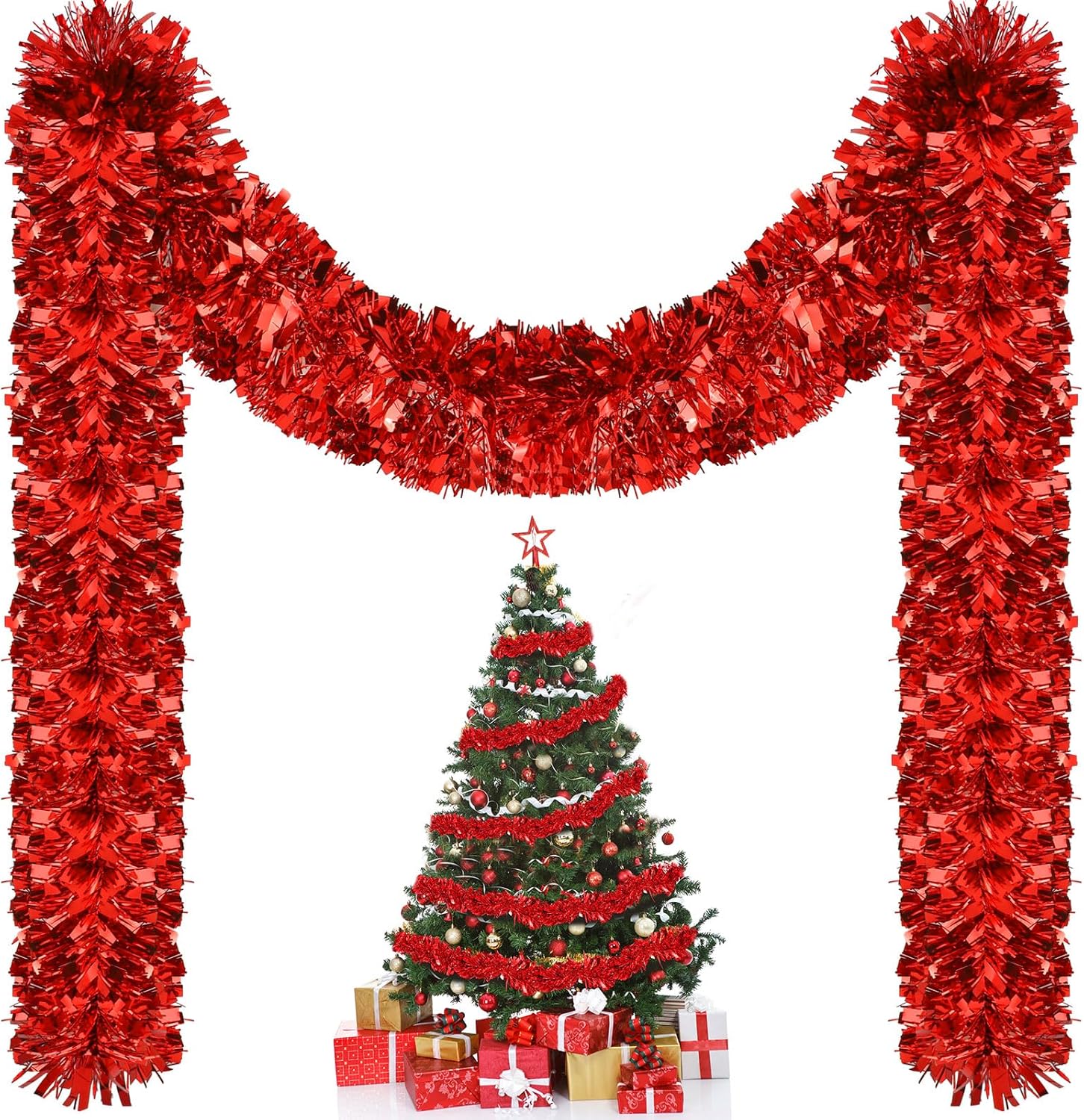 Wreaths, Garlands & Swags - Riceshoot 131.23 ft Christmas Tinsel Garland Metallic Tinsel Twist Garland Bulk Christmas Tree Decorations Christmas Tinsel Glittering Hanging Garlands for Xmas Party Decor (Maple Leaf Red)