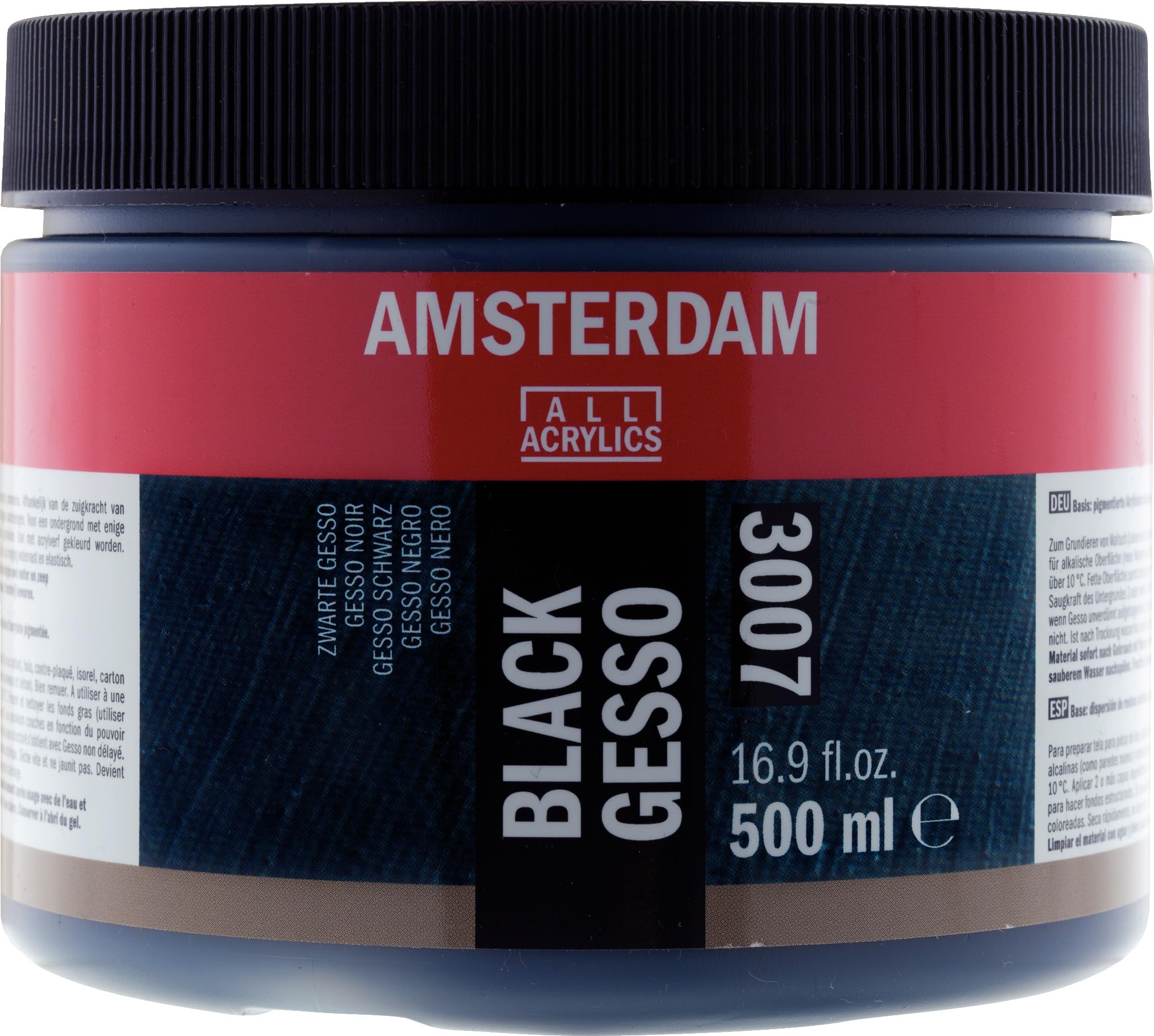 Amsterdam Primer - Black Gesso 3007 Jar 500 ml - Excellent Adhesion for Acrylic & Oil Paints - Matte Finish - Versatile Surface Primer