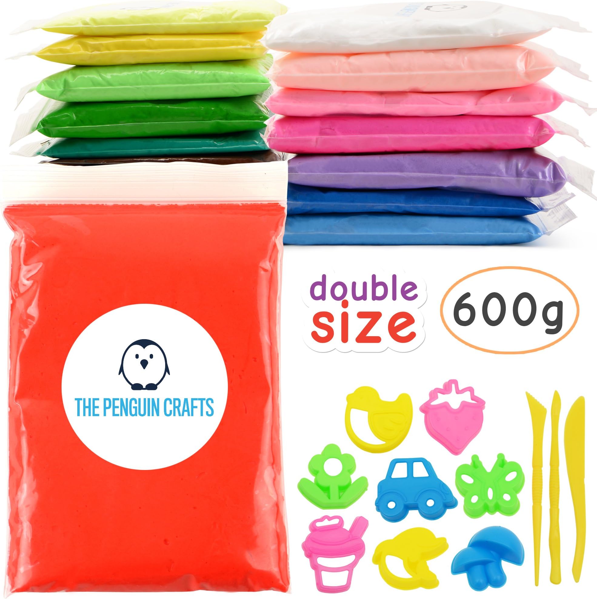 The Penguin Crafts Air Dry Clay, Ultra Light Modeling Clay for Kids - 15 Colors DIY Air Dry Modeling Clay with Double Sized Bags (40 g per color) with Tools and Models, Non-sticky and Non-Toxic