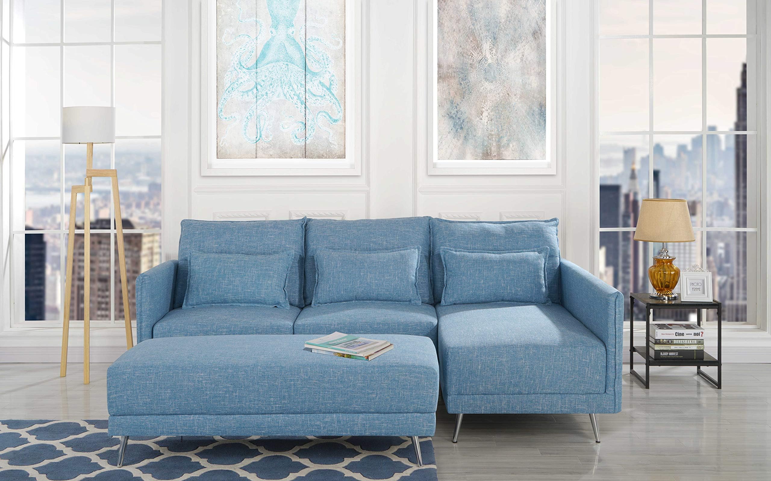 Housel Living Sectional, Sky Blue