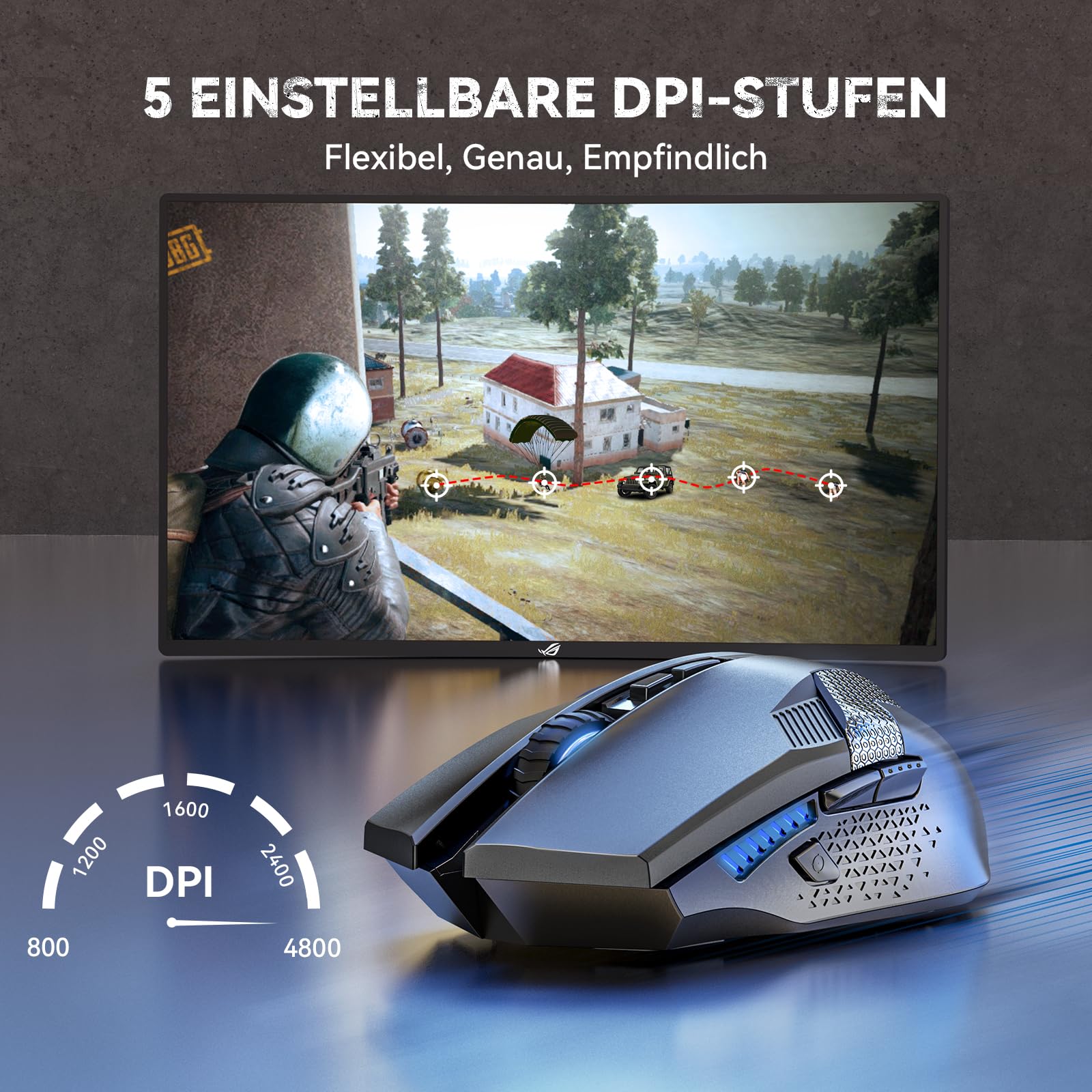 TECKNET Kabellose Gaming Maus, 2,4 GHz Wireless Mouse Gaming mit Schnellfeuertaste, 8 Tasten, 4800 DPI, 20 Millionen Klicks, Ergonomische Optische Maus für PC/Mac/Laptop 3