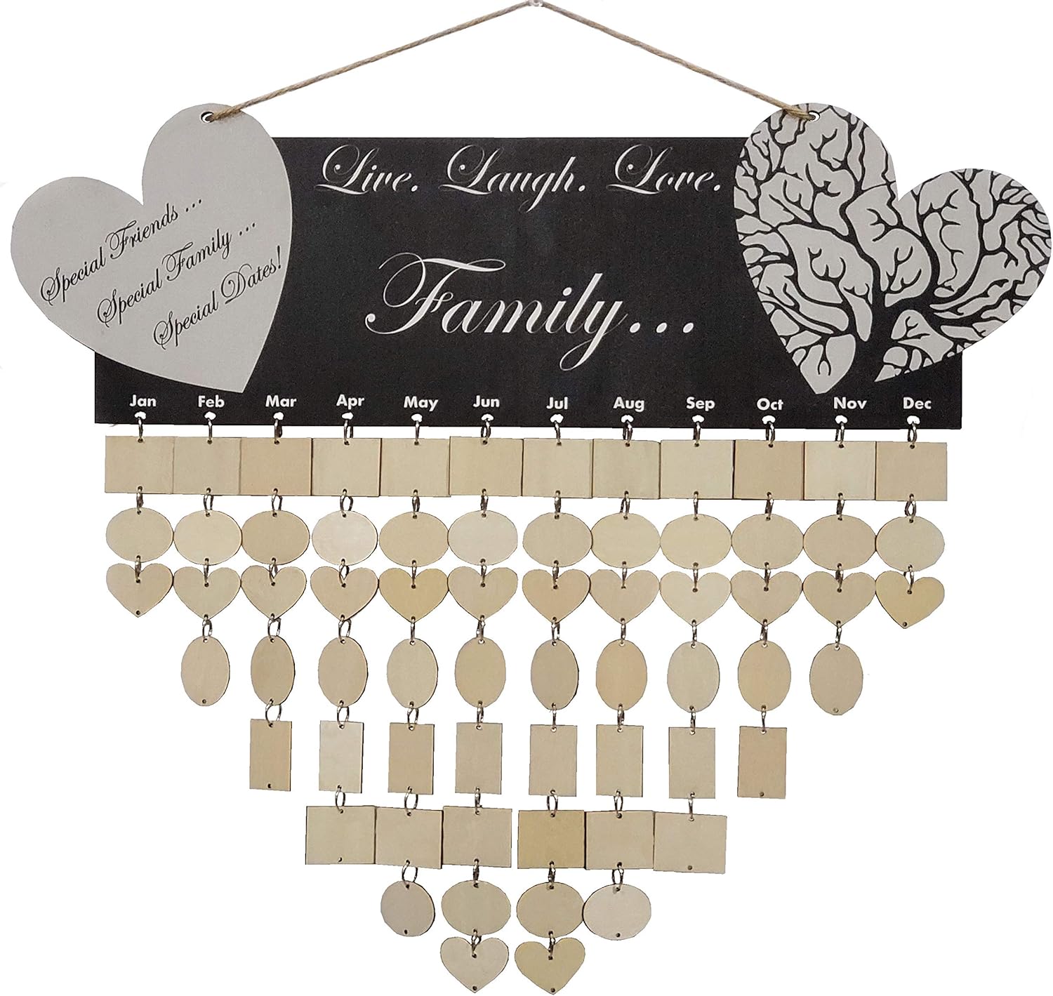 Connexx Henry Inc Wall Calendar – Family Wall Decor for Home – Decorative Special Date Reminder with 125 Charms – Custom family birthday calendar with tags – Cute Vintage Design