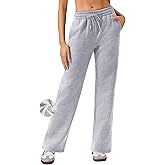 PINSPARK Womens Straight Leg Fleece Lined Sweatpants High Waisted Lounge Casual Sweat Pants with 4 Pockets