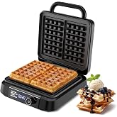 Waffle Maker, 1400W Belgian Waffle Maker, Dual Rectangular Thick Waffle Iron, 7-Level Browning LED Panel, Nonstick Plates, Anti-spill Design, Audible Ready Beep, Easy Cleanup, Stainless Steel