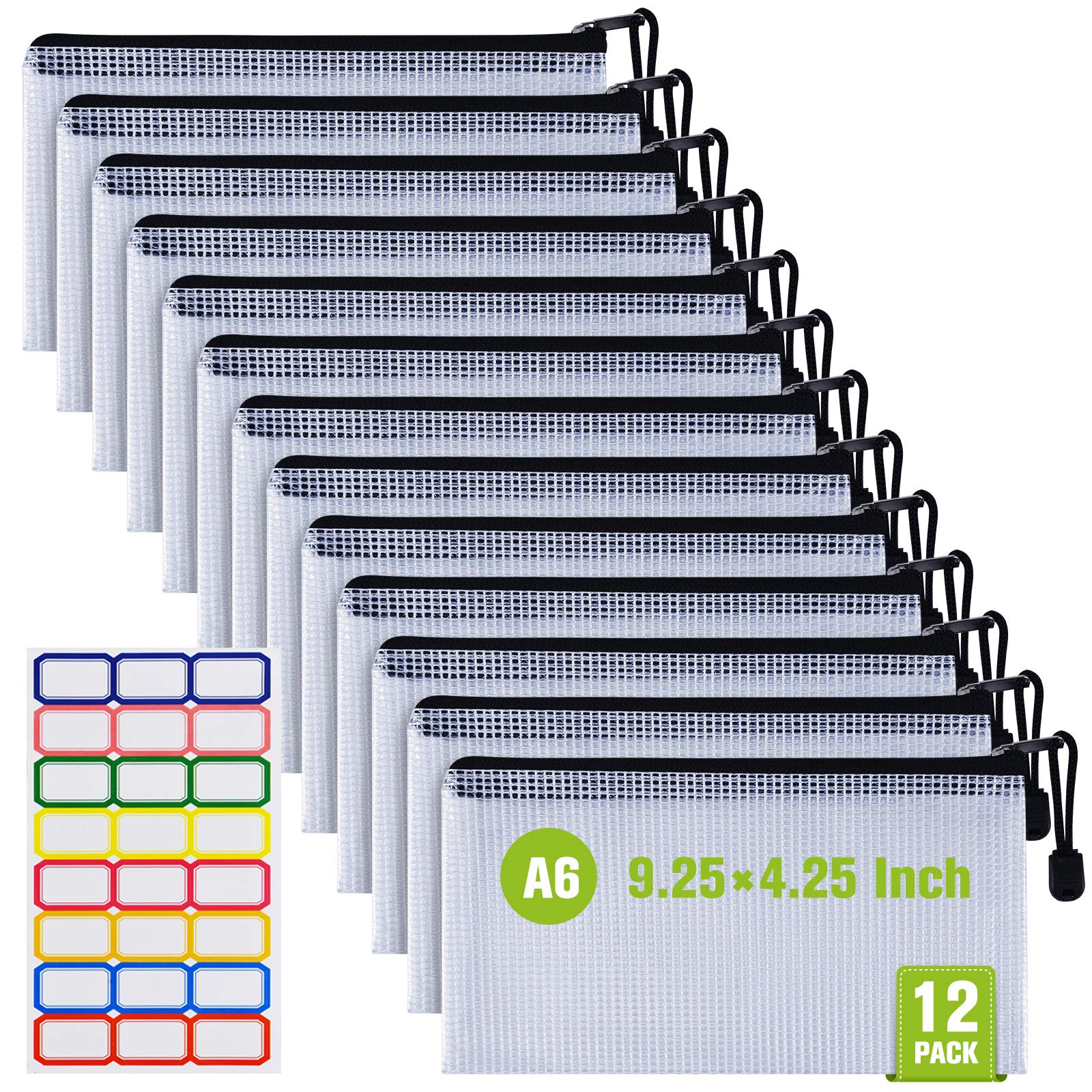 12 Pcs Plastic Mesh Zip File Bags, Waterproof Tear-Resistant Document File Folders, Zipper Documents Pouch Document Organizer Bags for School Office Family Business Home Travel Storage(23.2 * 11CM)
