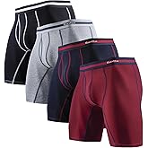 Norcotton Men's Cotton Stretch Boxer Briefs, Breathable & Moisture-Wicking Underwear with Fly Opening, 4 - Pack