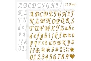 TSMOLLYU 12 Sheets Glitter Letter & Number Stickers for Mailbox, DIY Crafts & Art Making, Classroom Decor (Gold & Silver)