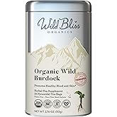 Wild Bliss Organic Burdock Root Tea - Caffeine Free Herbal Detox Support - Pharmacopoeia Quality - 25 Plant Based Tea Bags