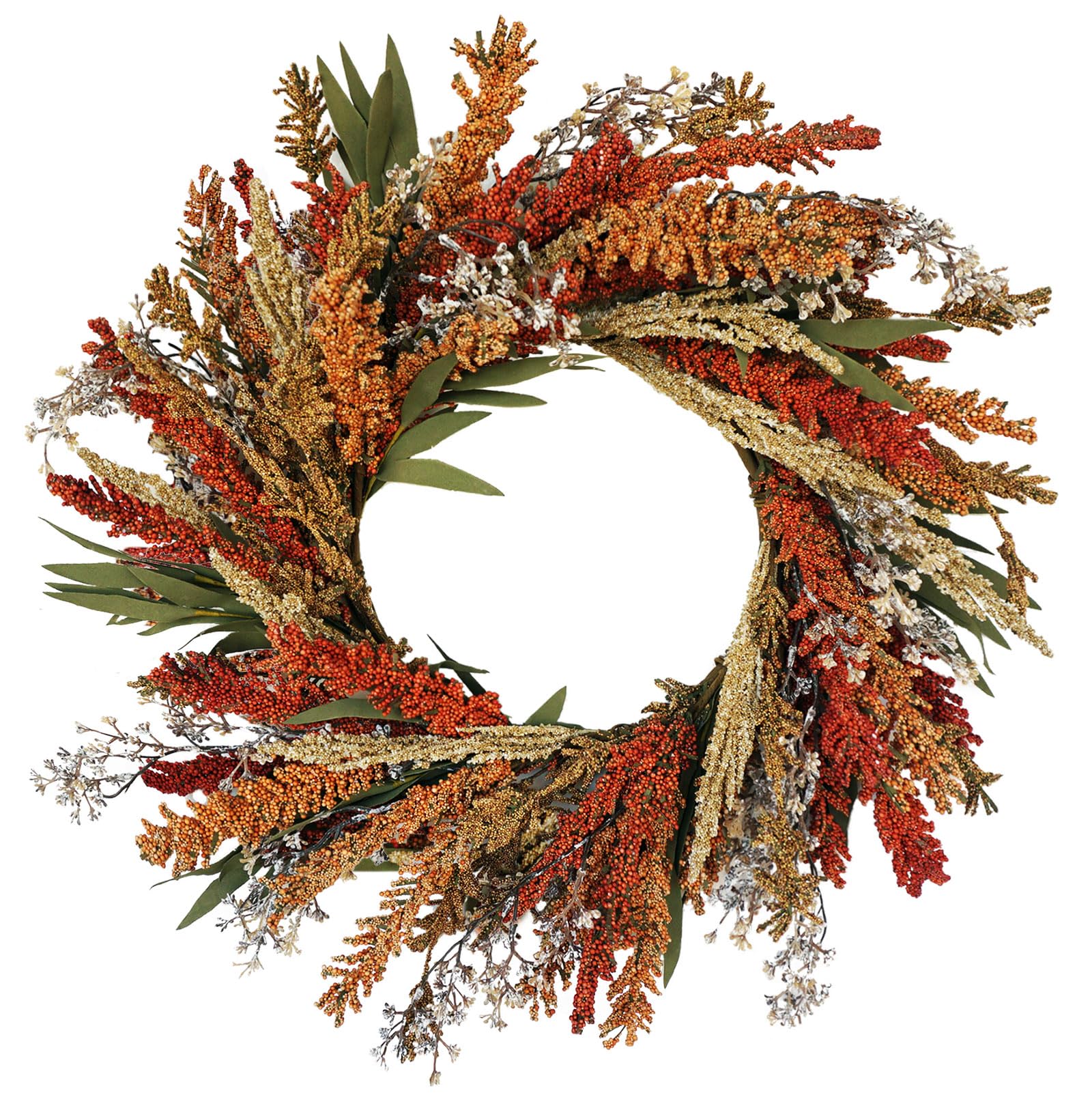 Photo 1 of 22 Inch Fall Harvest Wreath Wheat Grain Decor Rustic Thanksgiving Wreaths for Front Door Autumn Farmhouse Decor Indoor Outdoor