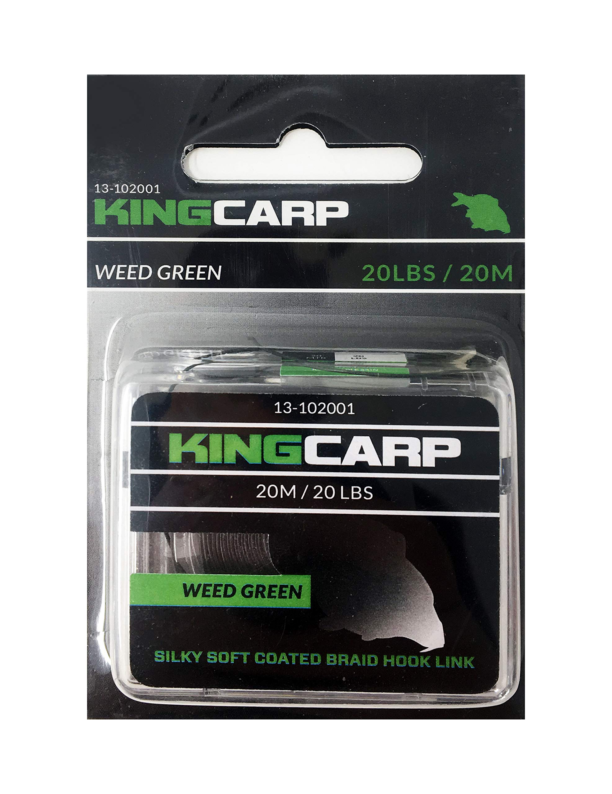 KING CARP – 20m Coated Hooklink Braid (20lb) Abrasion-Resistant, Anti-Tangle, Removable Skin – Ideal for Fishing Rigs (Weed Green) [13-102001]