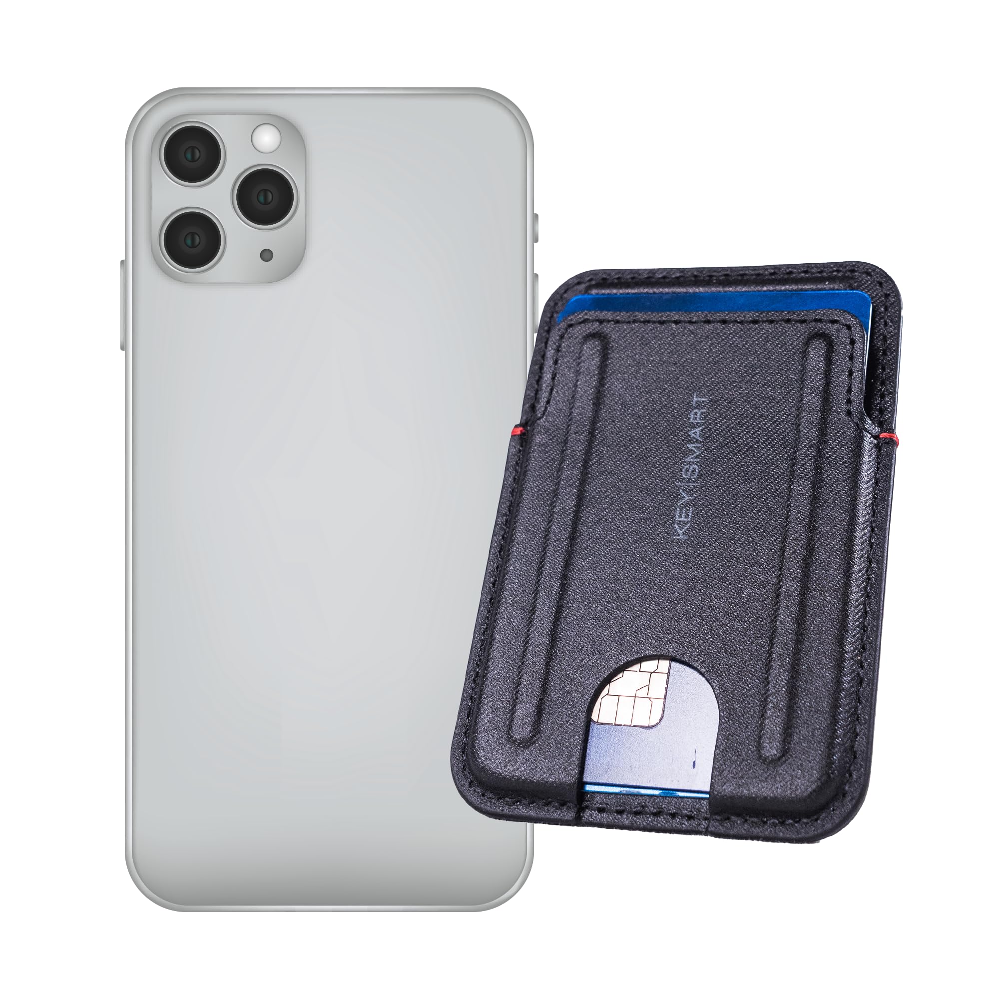 KeySmart MagSlim Wallet - Stick-on Phone Wallet, Iphone 12/12 Pro Compatible (Black)