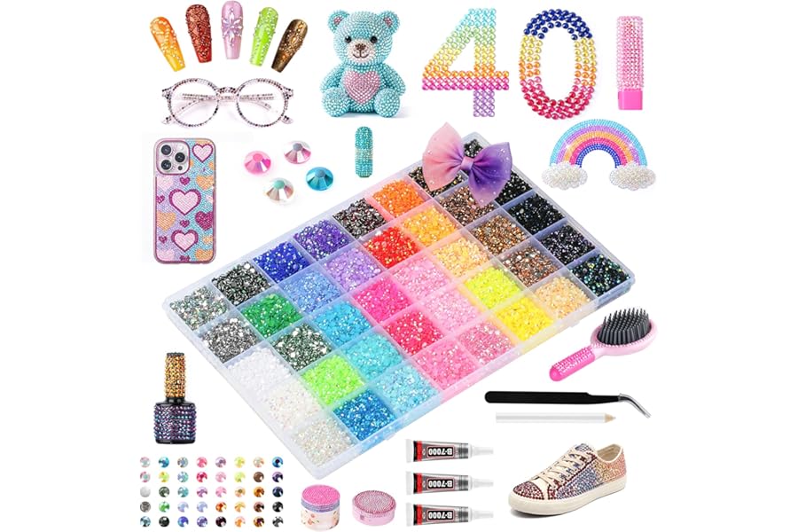 40000Pcs 40 Colors Resin Jelly Rhinestones Kit, 3mm Flatback Rhinestones with 3Pcs B7000 Jewelry Glue & Tools, Bedazzler Kit