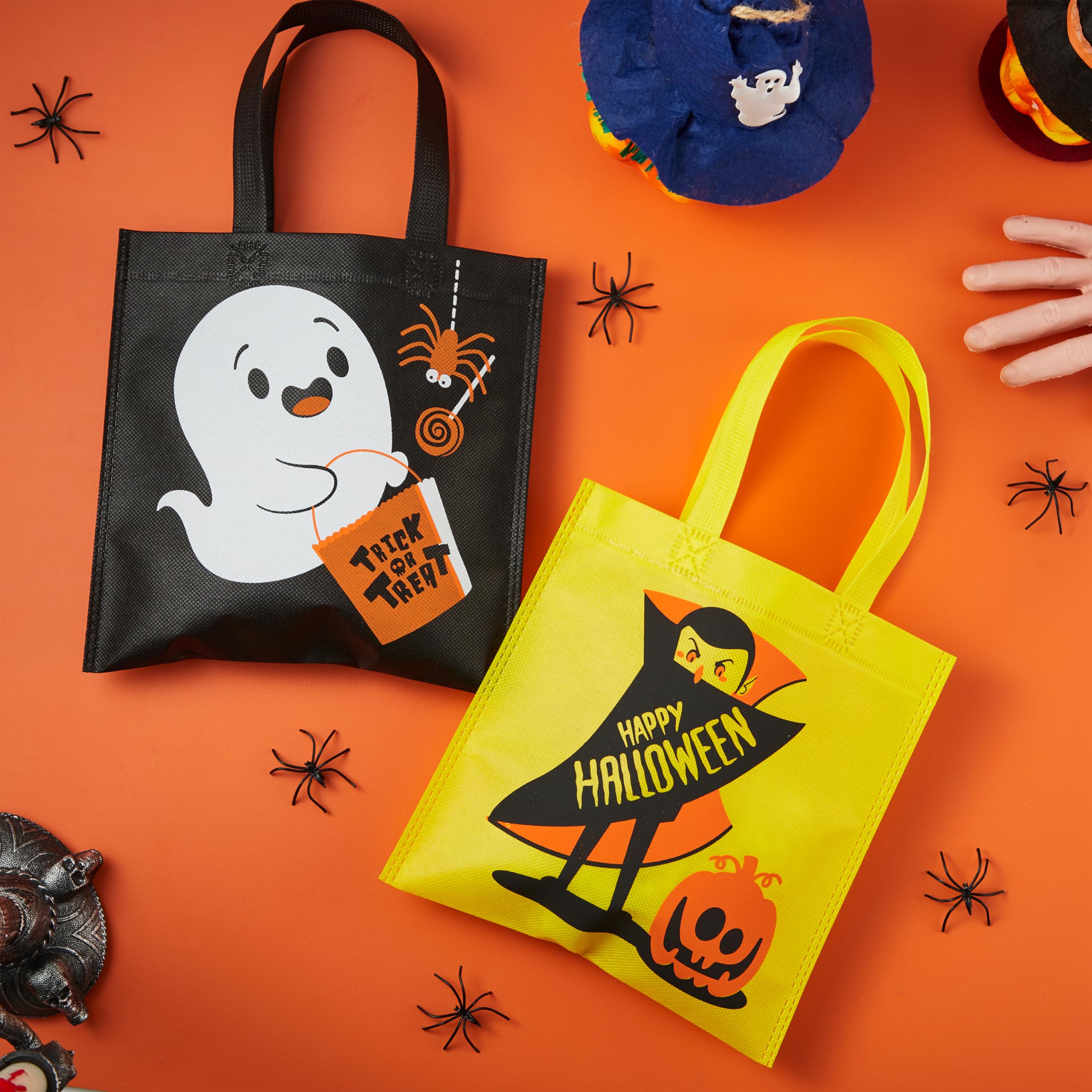 JOYIN 32 Non-Woven Halloween Tote Gift Bags Colorful for Kids, 6 Patterns Design Trick or Treat Bags for Kids Classroom Party Favor Supplies, Reusable Goody Candy Bag, Halloween Snacks Goodie Bag Bulk