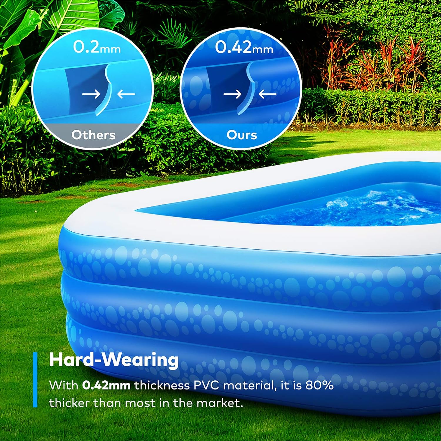 Inflatable Swimming Pool, Hesung 118" X 69" X 21" Full-Sized Family Kiddie Blow up Pool for Kids, Adults, Baby, Children, Thick Wear-Resistant Big Above Ground, Garden, Backyard Water Party for Age 3+: Garden & Outdoor