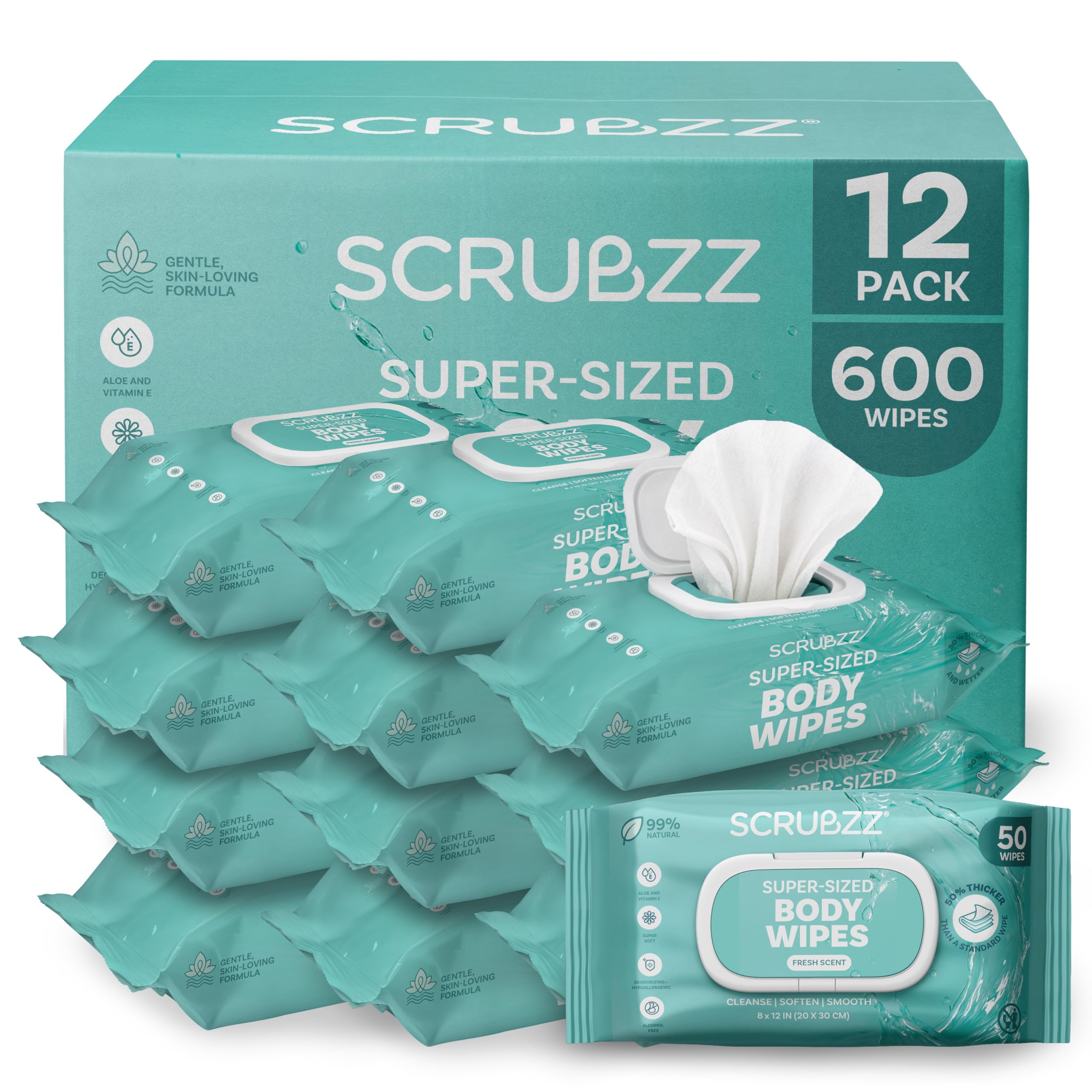 adult wipes for elderly, extra large 8” x 12” – thicker, premium & extra moist no rinse whole body b