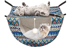JSPYFITS Cat Cage Hammock with Ball,Double Layer Hanging Adjustable Soft Pet Bed Suit for Kitten Ferret Puppy Rabbit or Small Pets, 2 Level Indoor Pet Bad for All Season(Ethnic Style)