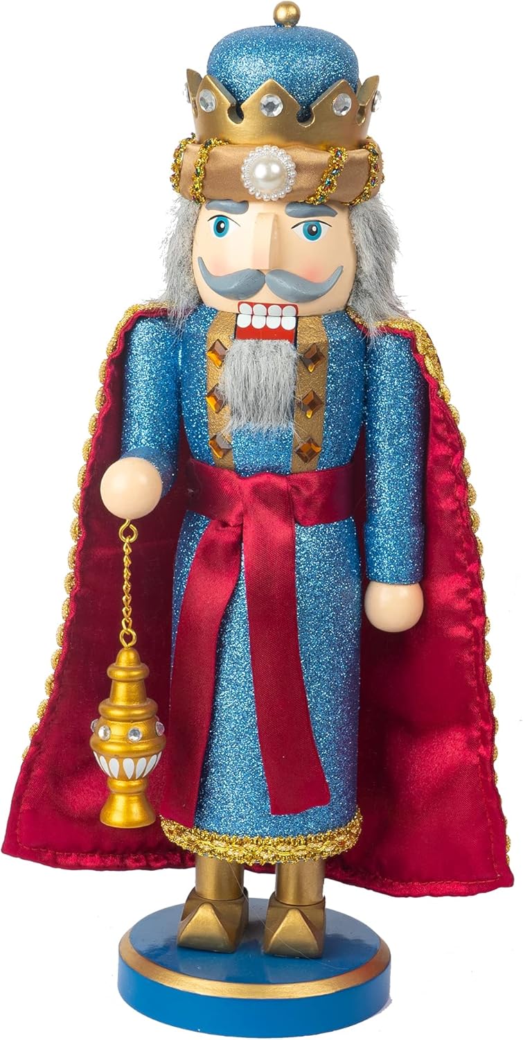 Nutcrackers - Nerosun 14 Inch King Wooden Christmas Nutcracker, Traditional Islamic Wooden Nutcracker with Gold Crown Holding a Hand Lantern, Festive Muslim Decorations for Shelves and Tables Decor (Blue)