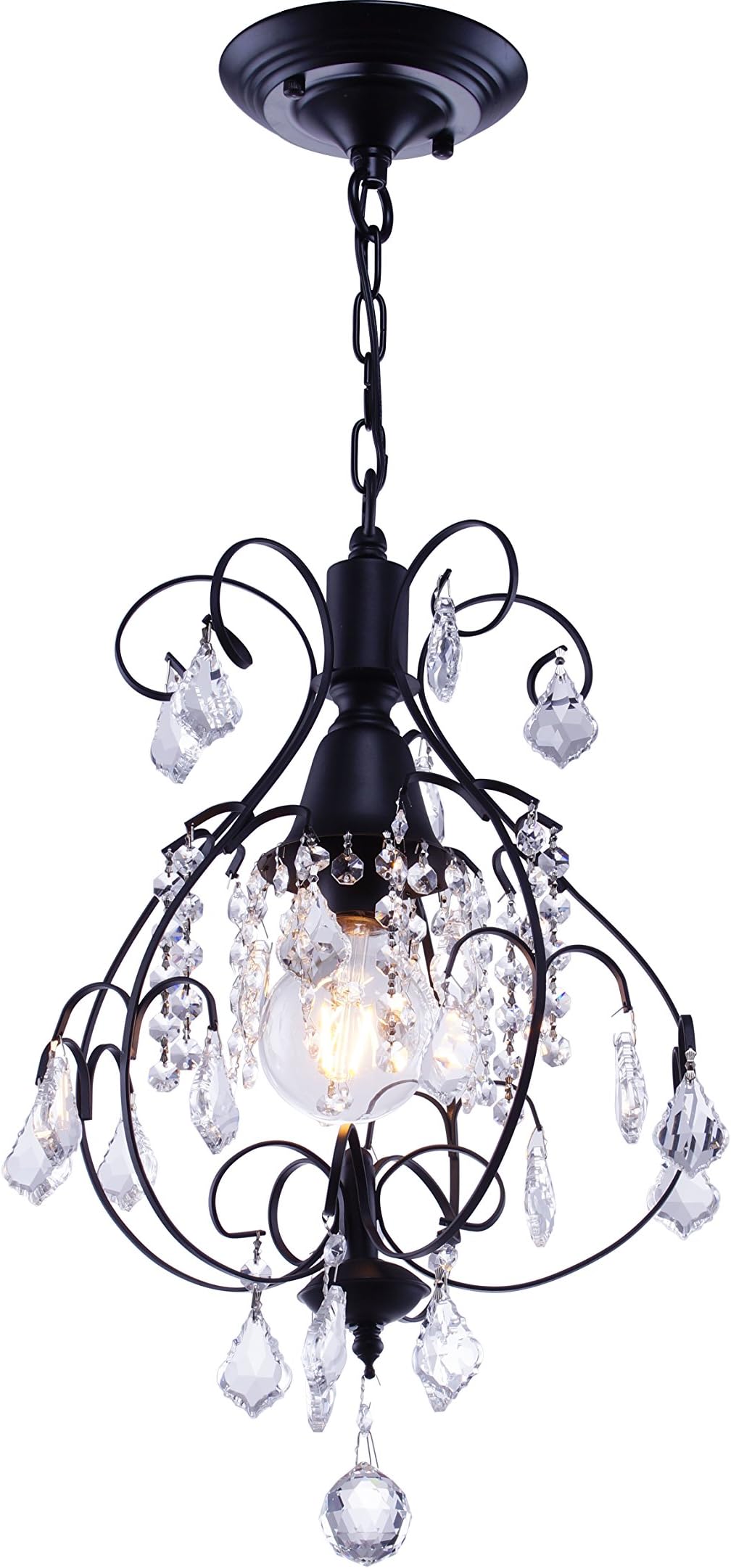 New Legend Lighting 1-light Crystal Semi-flush Mount Chandelier with Antique Black Iron Shade