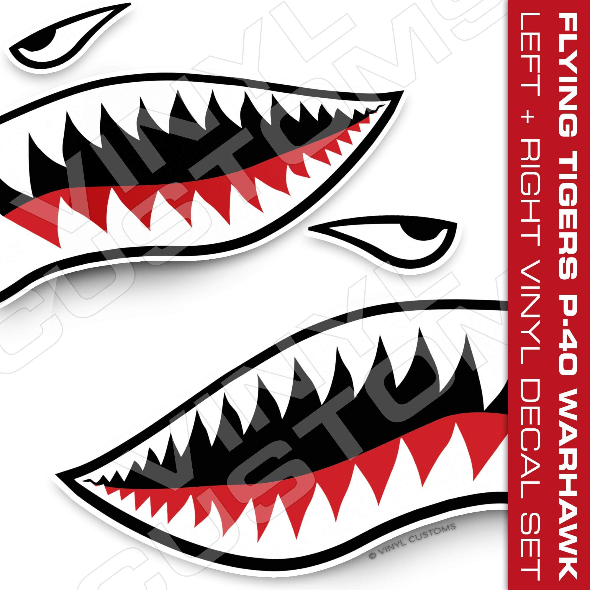 Flying Tigers Decals Shark Teeth Stickers (30" inches - 1 Pair)