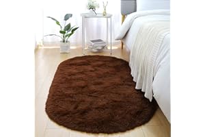 Merelax Soft Shaggy Rug for Kids Bedroom Oval 2.6'x5.3' Brown Plush Fluffy Carpet for Living Room, Furry Carpet for Teen Girls Room, Anti-Skid Fuzzy Comfy Rug for Nursery Decor Cute Baby Play Mat