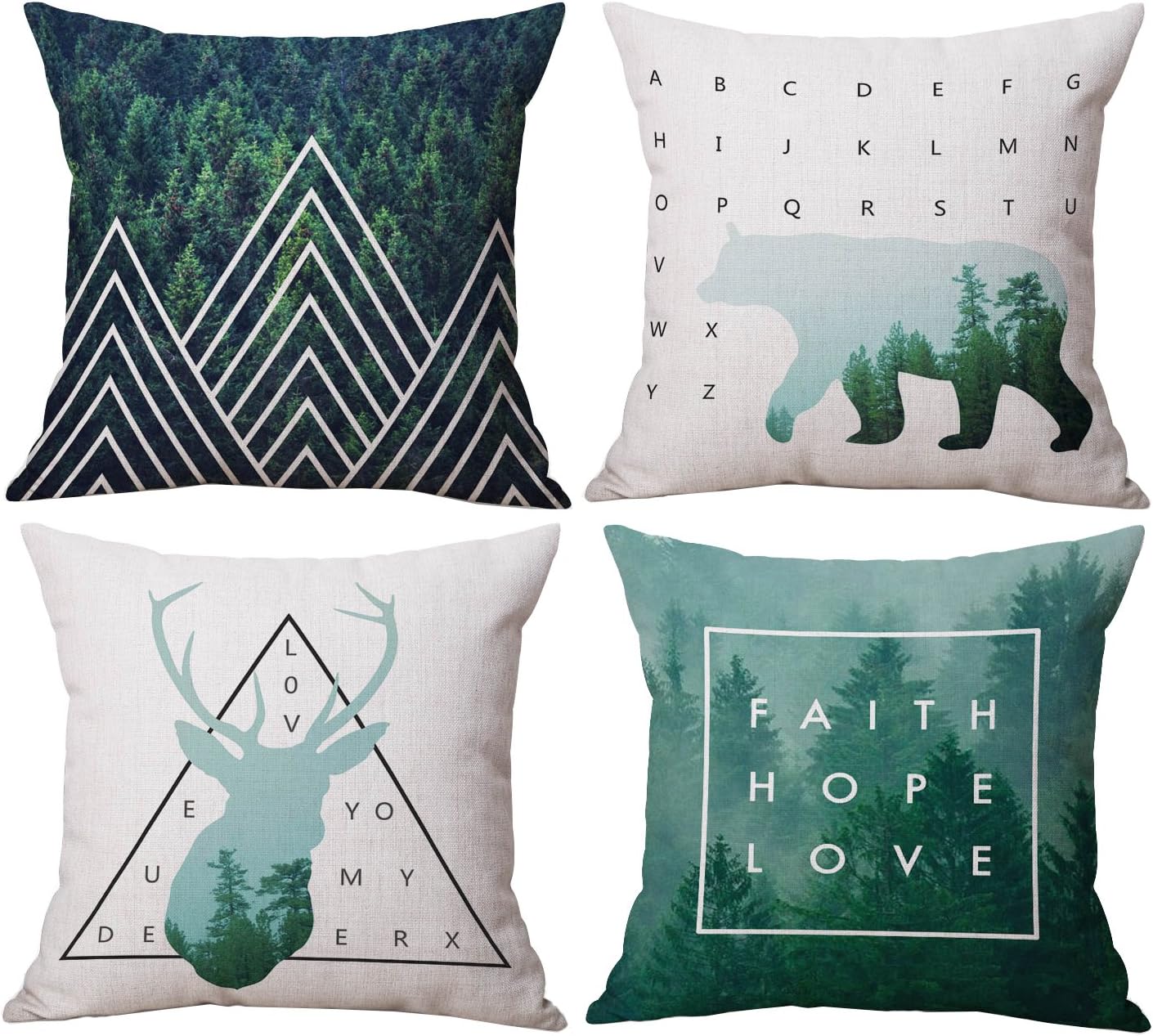 Nordic Geometric Animal Letters Design Throw Pillow Covers Decorative Couch Cushion Cases Set of 4 (Animal)
