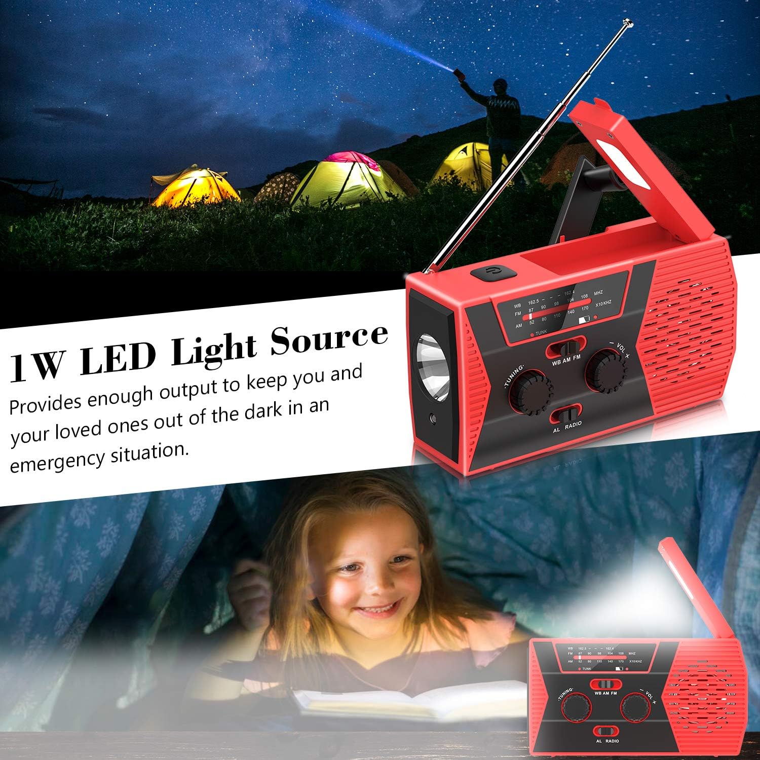 Emergency Solar Hand Crank Portable Radio, NOAA Weather Radio for Household and Outdoor Emergency with AM/FM, LED Flashlight, Reading Lamp, 2000mAh Power Bank USB Charger and SOS Alarm: Home Audio & Theater